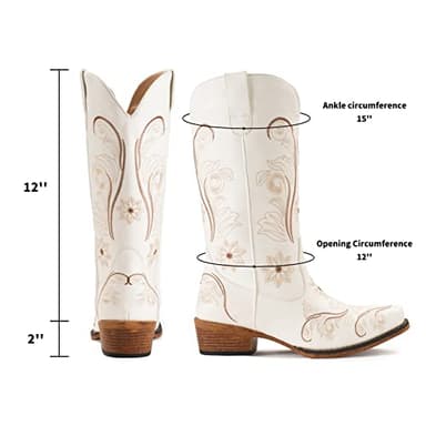 IUV Cowboy Boots For Women Mid Calf Cowgirl Boots Embroidered Pull-On Tabs Snip Toe Boot - Image 2