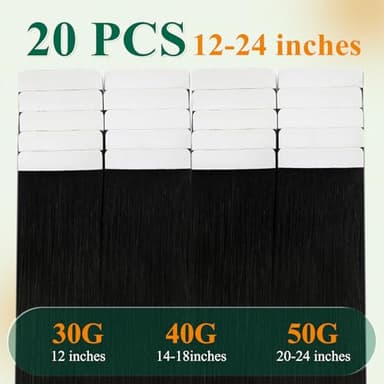 Easyouth Tape in Hair Extensions Black Human Hair Tape in Extensions Jet Black Lightweight Hair Extension Real Human Hair Tapes in 20 Inch 50g 20Pcs - Image 3