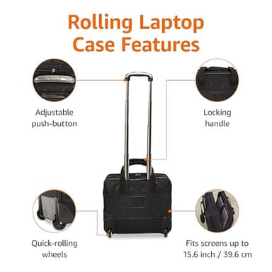 Amazon Basics Rolling Laptop Case, 15.6 in, Black - Image 4