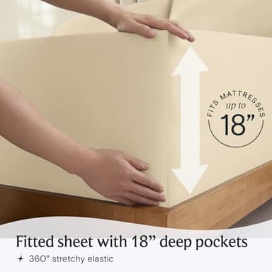 LuxClub 4 PC Queen Sheet Set, Queen Size, Deep Pockets Wrinkle Free Cooling Bed Sheets Machine Washable Hotel Bedding Silky Soft - Cream Queen - Image 6