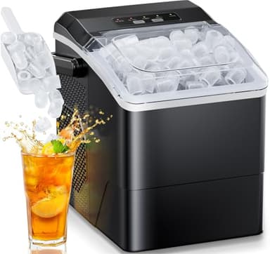 HOMEZAY Ice Maker Countertop, 9 Cubes Ready in 6 Mins, 26 lbs per Day, Ice Machine with 2 Ice Sizes and Self-Cleaning, Portable Ice Maker with Handle for Home, Kitchen, Camping, RV, Office, Black - Image 1