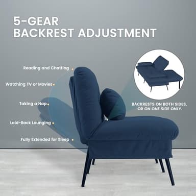 COMHOMA Convertible Sofa Bed,68″Fabric Couch with Adjustable Backrest,Loveseat Recliner Sleeper Living Room Furniture futon Set,Blue - Image 5