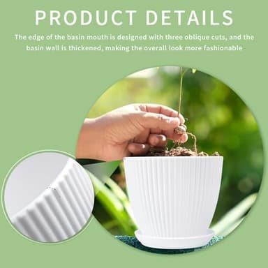 Vodotion - Plant Pots Indoor with Saucers & Drainage - 6 Pack Flower Pots - Plastic Planters for Indoor Planter - 7.5/6.6/5.8/5.0/4.3/3.5 inches Sizes for All Different Types of Plants - White - Image 8