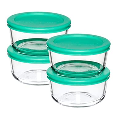Anchor Hocking 2 Cup Glass Storage Containers with Lids, Set of 4 Glass Food Storage Containers with Mint SnugFit Lids - Image 1