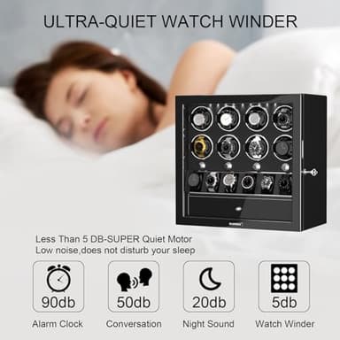 DUKWIN Watch Winder for 8 Automatic Watches,Lockable Watch Winders with Watch Holder and Jewelry Storage, Super Quiet Mabuchi Motor with High-Gloss Piano Lacquer Finish,Built-in Illumination-Black - Image 5