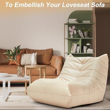 Hobestluk Giant Bean Bag Chair Lazy Floor Sofa, Memory Foam Fireside Sofa for Adults, Big Beanbag Faux Leather Armless Chair for Living Room Bedroom Dorm Office (Beige, Single) - Image 7