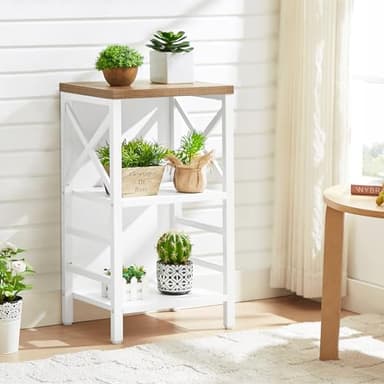 MNEETRUNG Small Bookshelf,3 Tier Industrial Bookcase with Metal Frame and Backboard,Low White Book Shelf,Book case for Small Spaces,Living Room,Bedroom and Home Office - Image 2