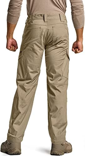 CQR Men's Flex Ripstop Tactical Pants, Water Resistant Stretch Cargo Pants, Lightweight EDC Hiking Work Pants, Dura Flex Khaki, 38W x 32L - Image 2