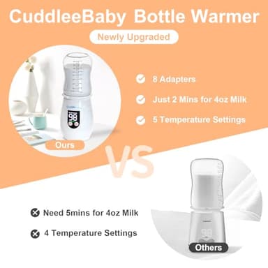 CuddleeBaby Portable Bottle Warmer for Travel, Cordless Baby Bottle Warmer, Rechargeable, 8 Adapters, 1 Milk Powder Container, Compatible with Most Bottle, Fast Heating, White - Image 4