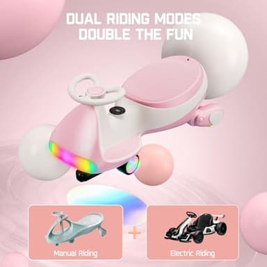 FanttikRide 12V N7 Ultra Electric Wiggle Car with Pedal, Kids Car, MagicMute Motor Swing Car, 2 Speeds, 9 Color Modes, Digital Display, Bluetooth, for Ages 3 and Up, 150 Lbs, Pinkish White - Image 3