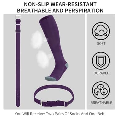 QBK Toddler Baseball Socks And Belt Youth Softball Tee Ball Combo Set for Boy Girl (2 Pairs of Socks & 1 Belt) Purple 11-13Y - Image 2