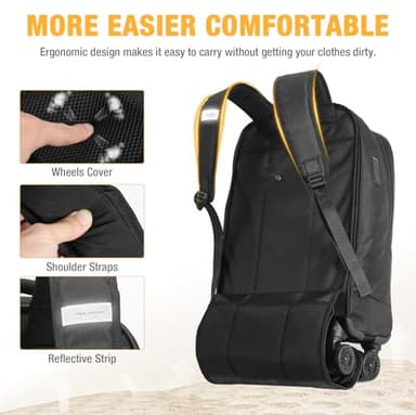 Ponhog Rolling Backpack, 15.6 inch Laptop Backpack with 4 Spinner Wheels, Carry on Travel Backpack Water Resistant Wheeled Backpacks for Women Men Suitable for Overnight College Work, Black - Image 7