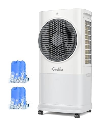 Grelife 3-in-1 Portable Air Conditioner, 400 Sq.Ft Evaporative Air Cooler with 1.72Gal Tank & 4 Ice Packs, 360° Oscillation, 30ft/s Wind Speed, 42dB Quiet, 8H Timer for Bedroom/Office/Home - Image 1