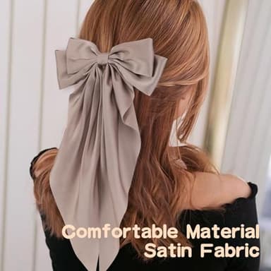 6 PCS Hair Bows for Women, Big Bow Hair Clips for Girls, Silky Satin Hair Bows Clips Oversized Long Tail, Large Hair Barrettes Cute Aesthetic Hair Accessories, Metal Bow Hair Clips Neutral Color - Image 6