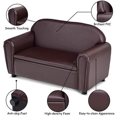 Costzon Kids Couch, 2 in 1 Double Seat Children's Sofa w/Under Seat Storage, PU Leather Surface, Toddler Armrest Chair, Kids Room, Soft Sofa with Storage for Preschool Baby Boys Girls Gifts - Image 5
