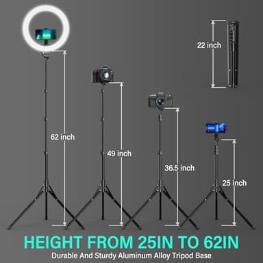 UBeesize 14'' Foldable Ring Light with 62'' Tripod Stand and Phone Holder, LED Selfie RingLight for iPhone with Remote, Circle Light for Tiktok/YouTube/Photography/Makeup/Live Stream - Image 6