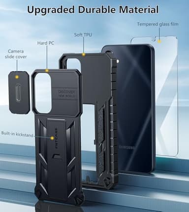 FNTCASE for Samsung Galaxy A16-5G Case: Military Grade Dropproof Cell Phone Cover with Kickstand & Slide | Protective Heavy Duty Rugged Phone Case Bumper Textured Protector (Black) - Image 5