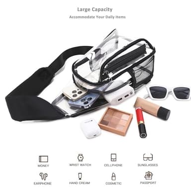 Caoroky knight clear bag for stadium events approved crossbody bags transparent TPU sling shoulder purse casual chest pack heavy duty clear backpack for men women-Black - Image 3