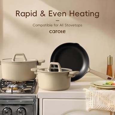 CAROTE 19pcs Nonstick Cookware Set, Pots and Pans Set Non Stick, kitchen Cooking Set, Premium Induction Cookware, Frying pan, Large Capacity Granite, Brown - Image 8