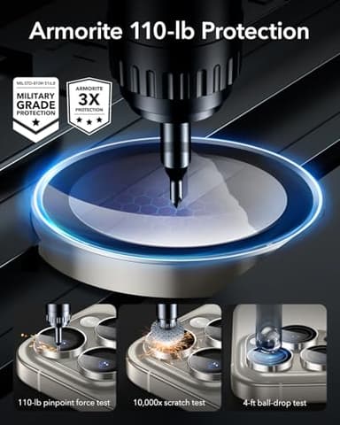 ESR for iPhone 17 Pro Max/17 Pro/16 Pro Max/16 Pro/15 Pro Max/15 Pro/14 Pro Max/14 Pro Camera Lens Protector, Ultra-tough HD Individual Lens Protectors, Ultra-thin Tempered Glass, 1 Pack, Titanium - Image 4