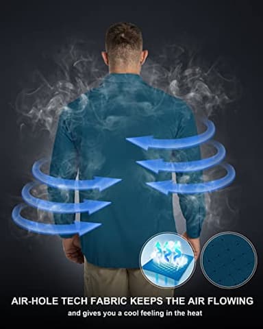 33,000ft Men's Long Sleeve Sun Protection Shirt UPF 50+ UV Quick Dry Cooling Fishing Shirts for Travel Safari Camping Hiking Dark Blue - Image 2