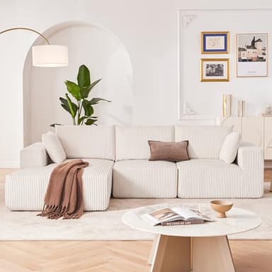 108” Modular Sectional Sofa, Cloud Sectional Couch with Deep Seat, Modern Modular L-Shape Sofa Couch with Chaise,Upholstered Couches for Living Room Bedroom (Beige, Left Facing Chaise) - Image 2