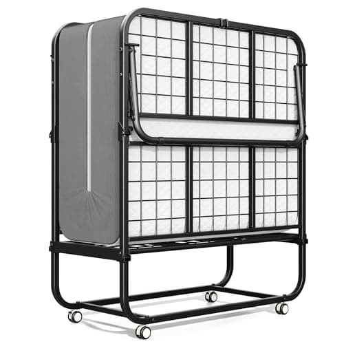 INTERGREAT Folding Bed, 75" x 31"Cot Size Portable Folding Beds for Adults, Metal Foldable Bed on Wheels for Guest, Space Saving Roll Away Beds for Easy Storage - Image 1