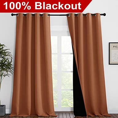 NICETOWN Full Shading Curtains 96 inches Long 2 Panels Set for Windows, Super Heavy-Duty Black Lined Blackout Curtains for Bedroom, Privacy Assured Window Treatment (Burnt Orange, 55 inches W) - Image 2