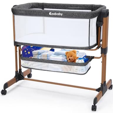 Ezebaby 3-in-1 Baby Bassinet, Rocking Baby Bassinets Bedside Sleeper, Adjustable Portable Crib for Newborn Infant with Wheels Storage Basket and Mesh Sides - Image 6