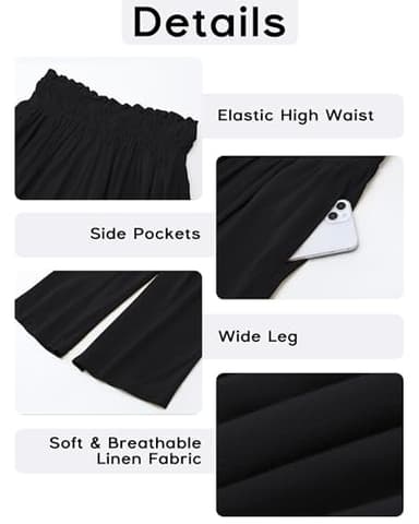 GRAPENT Women's High Waisted Palazzo Linen Pants, Black, Size L - Image 5