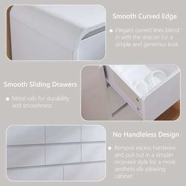 Aitjunz Modern 8 Drawers Dresser for Bedroom, 55" Wide Dressers & Chest of Drawers w/Curved Profile Design, Wood Mid Century Storage Dressers Organizer for Bedroom, Living Room, White - Image 5