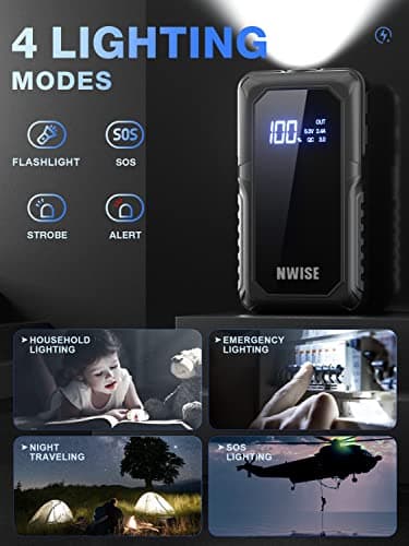NWISE Car Jump Starter, 2000A Peak 20000mAh Portable Battery Starter with Smart Safety Jumper Clamps,12V Jump Boxes with Dual USB Quick Charge 3.0, LED Light - Image 4