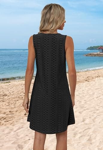 Aokosor Spring Dresses for Women 2025 Loose V Neck Sleeveless Casual Dress Sundresses Swing Tank Dresses Black S - Image 5