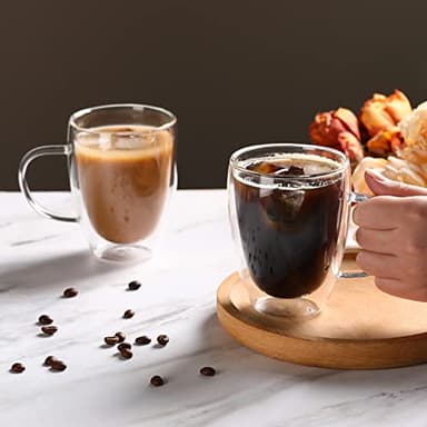 4-Pack 12 Oz Double Walled Glass Coffee Mugs with Handle, Insulated Layer Coffee Cups, Clear Borosilicate Glass Mugs, Gift for Cappuccino,Tea,Latte,Espresso,Hot Beverage,Wine, Microwave Safe, Set of 4 - Image 5