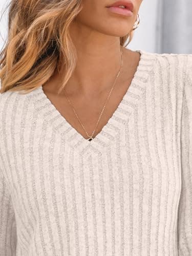 AUTOMET Womens V Neck Long Sleeve Shirt Fall Fashion Tops Tunic Dressy Casual Sweater Clothes Cute Trendy Work Outfits 2025 Apricot M - Image 5