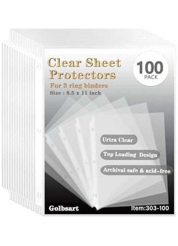 Sheet Protectors 8.5 x11 Inch, 100 Pack Page Protectors for 3 Ring Binder, Top Loading Plastic Sleeves with Reinforced 3-Hole Punch for Binders, Letter Size, for Documents and Photos, Office Supplies. - Image 1