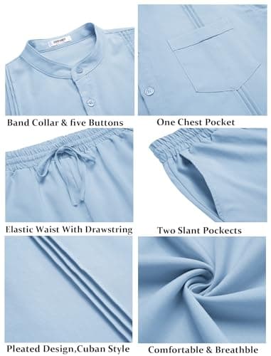 COOFANDY Men 2 Piece Linen Outfit Casual Button Down Henley Shirts Beach Yoga Pants Sets Guayabera Linen Suit - Image 5