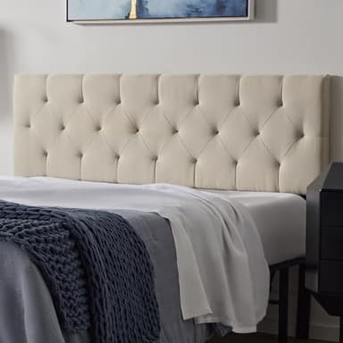LUCID Mid-Rise Upholstered Headboard - Diamond Tufted - Padded Polyester - Adjustable Height from 34” to 46” - Easy Assembly - Bed Frame or Wall Mount - Sturdy - Pearl - Queen Size - Image 1
