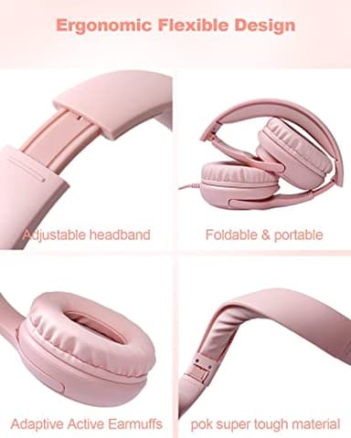 Kids Headphones with Microphone Foldable Stereo Tangle-Free 3.5mm Jack Wired Cord On-Ear Headset for Children/Teens/Boys/Girls/Smartphones/School/Kindle/Airplane Travel/Plane/Tablet (Pink) - Image 7
