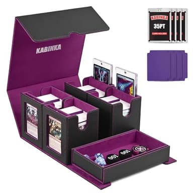 Kabinka Commander Deck Box for MTG Fits 400+ Double-Sleeved Card Storage, 5 IN 1 Removable Card Case with Dice Tray, Display Window for TCG/PTCG/EDH, 4 Magnetic One Touch Holders (Black Purple) - Image 1