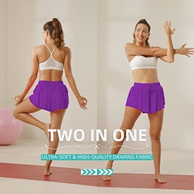 Flowy Athletic Shorts for Women Running Tennis Butterfly Shorts Girls 2-in-1 Double Layer Quick-Drying Comfy Shorts (Violet Purple, Medium) - Image 5