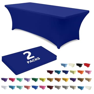 ABCCANOPY 2 Pack 6 FT Royal Blue Spandex Table Cover Stretch Fitted Wrinkle Resistant Tablecloth Reuse for Rectangular Folding Table Patry Event Wedding Banquet Protector - Image 1