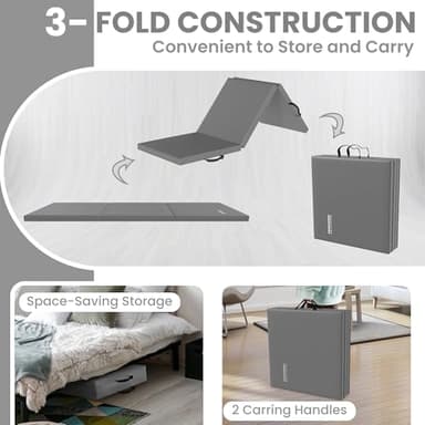 Folding Exercise Gymnastics Mat, 2'x6'x2" Gym Workout Mat with Carrying Handles 3-Fold High-Density Anti-Tear Portable Fitness Aerobics Mats for Home Gym Yoga Pilates Tumbling MMA Core Training, Grey - Image 3