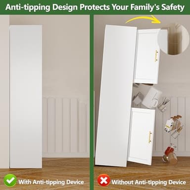 Ckzbx Tall Narrow Storage Cabinet 66.93" H Tall Bathroom Cabinets Metal Pantry Cabinet, 4 Adjustable Shelves for Kitchen, Home Office, Living Room, Dinning Room (16 inches Wide White) - Image 8