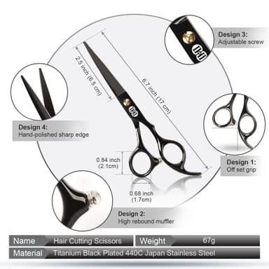 CIICII Hair Cutting Scissors Shears Kit, Professional Hairdressing Scissors Set (Hair Beard Trimming Shaping Grooming Thinning Shears) for Men Women Hairdresser Home Salon Barber Haircut Kit (Black) - Image 2