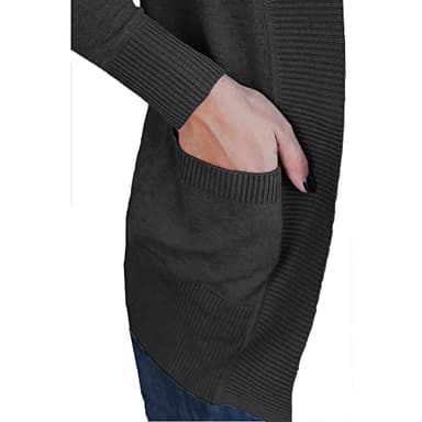 VOIANLIMO Women Open Front Casual Long Sleeve Knit Lightweight Soft Classic Charcoal Black Cardigans Sweaters with Pockets L Size - Image 3
