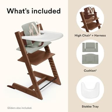 Stokke Tripp Trapp High Chair 2 (Warm Brown), Cushion 2 (Glacier Green) + Stokke Tray (White) - Includes Chair + Baby Set with Removable Harness for Children 6-36 Months - Image 9