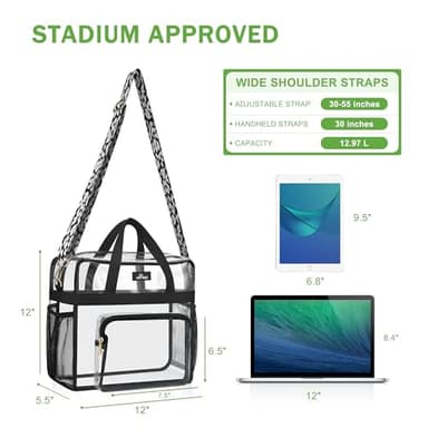MAY TREE Clear Bag for Stadium Events, 12x6x12 Clear Tote Bag with Removable Strap, Transparent Bag for Concert Sports Festival, Cow-Strap - Image 3