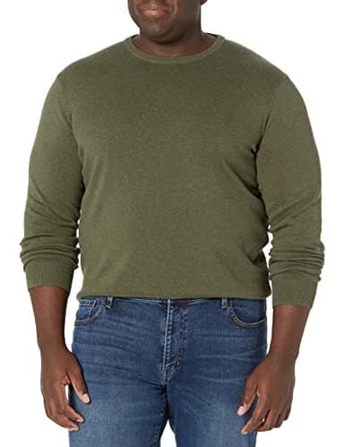 Amazon Essentials Men's Long-Sleeve Crewneck Sweater, 100% Cotton, Big & Tall Options Available, Olive Heather, Medium - Image 1