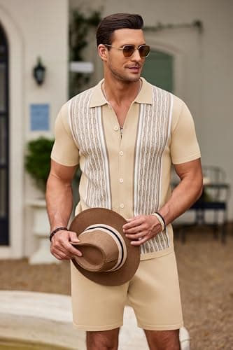 COOFANDY Men's Knit Polo Shirts and Shorts Set 2 Pieces Outfits Summer Suit Casual Pants with Pockets - Image 5